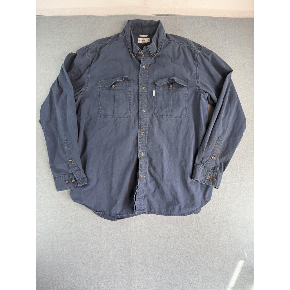 Carhartt Shirt Mens Large Blue Relaxed Fit Button Up Workwear Stretch Casual